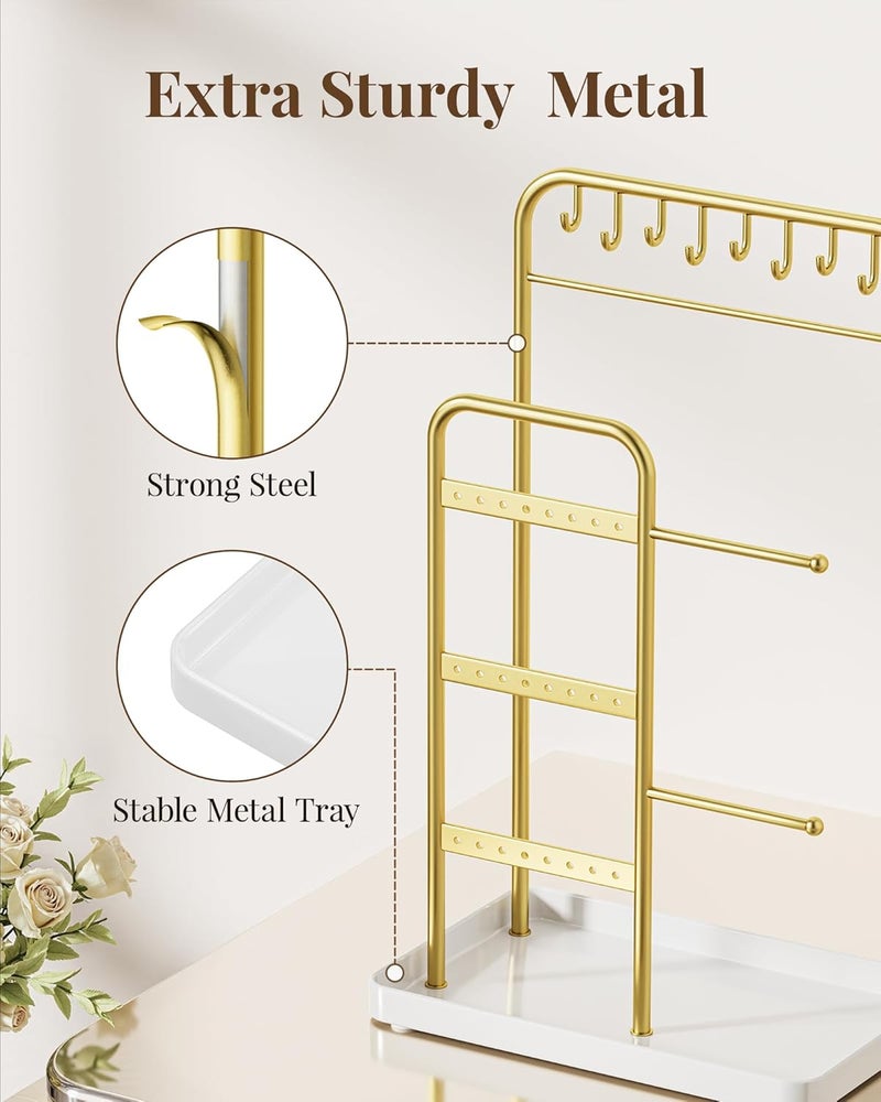 pickpiff Jewelry Holder Stand: Jewelry Display for Necklace, Bracelet, Earring, Ring, White & Gold - Image 3